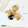 Golden travel charm with airplane, blue globe, and passport charms on a 2.9cm pendant - Gold Plane Globe Passport Style (SMP53374)