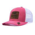 Mesh trucker hat in rose red and white with DADDY leather patch and US flag detail - Pink+White