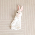 Plush white long-eared rabbit toy with soft fur and pink inner ears on a beige rug - 30cm (Unstuffed) / White (Sitting Shell)