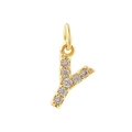 Vintage style gold pearl necklace pendant with letter Y and shimmering cubic zirconia stones - Letter Y Pendant / Gold