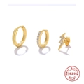 Set di tre orecchini in argento 925 placcato oro con cerchi e motivo a fulmine - Set Fulmine e Zircone in Fila (#9)