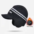 Winter knit baseball hat with ear flaps in black featuring soft warm fleece lining - Fleece-lined Ear Protection Knit Hat / Black
