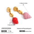 Boucles d'oreilles pendantes coquillage en acier doré 18K tons rose et rouge - Coquille Rose et Rouge (JDE0202004)