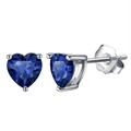 Elegant heart-shaped blue gemstone stud earrings crafted in polished S925 sterling silver - Dark Blue Heart Style (APE32-9BL)