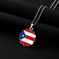Macro shot of Puerto Rico flag pendant with gear edge design and enamel dripping oil - Silver Necklace D (Gear Shape)