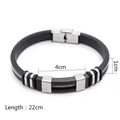 Men's black rubber bracelet with stainless steel chain inlay and 22cm total length - KZ12-Silicone-Black