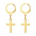 Orecchini a cerchio minimalisti in acciaio inossidabile placcato oro 18K con croce pendente - Oro