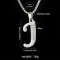 Silver letter J pendant necklace with rhinestones and 70cm stainless steel chain - Letter J + 70cm Chain