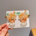 Traditional Chinese hair clips for girls with orange flowers and long pearl tassels - 74# Triple Flower Orange Pair