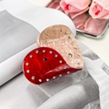Pince à cheveux cœur en acétate marbré beige et rouge avec strass élégants - Cœur Épissé (Acrylique) 6,5cm