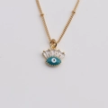 Goldene Damenhalskette mit blauem Evil Eye Anhänger und funkelnden Zirkoniasteinen - 40+5CM Perlenkette / Grün