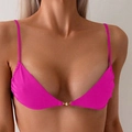 Hot pink bikini top with thin straps and a central pearl button detail - Rose Red