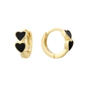 Boucles d'oreilles double cœur en argent S925 doré avec émail noir élégant - Noir