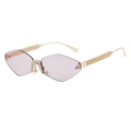Chic rimless geometric sunglasses with purple gradient lenses and gold rhinestone bridge - Bright Gold Frame Light Tea Blue Film Lens