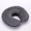U-shaped travel neck pillow in dark grey plush fabric with adjustable buckle - Dark Gray