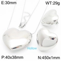 Juego de collar y pendientes de corazón hueco en plata y acero inoxidable pulido - 29g / Estilo Grande / Color Acero (KS221108-KFC)