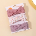 Set of 3 cotton floral baby headbands in dusty pink, purple, and white floral patterns - Set 4 (Pink/White Print/Purple)