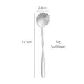 Sunflower shaped stainless steel dessert spoon with 12.5cm length and 2.8cm width - Silver Sunflower