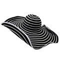 Women's foldable wide brim sun hat with classic black and white stripes and bow detail - M (56-58cm) / Black White Stripe