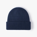 Thick ribbed knit wool beanie in dark navy blue for winter warmth and comfort - Adjustable / New Sea Blue
