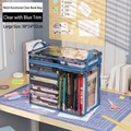 Große transparente Büchertasche mit blauem Rand und Griffen, Größe 38x24x32cm - Groß / Blau