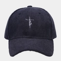 Détail de la broderie croix faith sur la casquette de baseball en velours côtelé bleu - Bleu marine