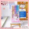 Set of 6 retractable erasable gel pens 0.5mm with cute animal party cartoon patterns - Little Animal Party 6Pcs/Box-Crystal Blue Ink