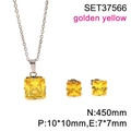 Gold plated stainless steel jewelry set with golden yellow square cubic zirconia stones - Silver-Golden Stone