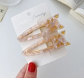 Pair of pink marble acetate cat hair clips with gold details on a display card - 2 Pcs/Set / Cherry Blossom Print