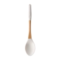 Cooking spoon with white silicone head and natural wooden handle on white background - Small Soup Spoon