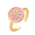Anello aperto dorato con cuore in smalto rosa e stella in zircone, gioiello da donna - Aperto Regolabile / Rosa