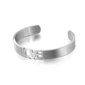 Brazalete abierto de acero inoxidable cepillado plateado con diseño LOVE y cristales - Color Acero