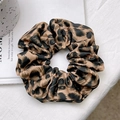 Satin leopard print hair scrunchie with classic brown and black pattern on a soft fabric - Scrunchie Style / Dark Coffee Leopard