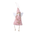 Roze pluchen kerstengel ornament met houten kralen en witte viltvleugels - Nibu Punthoed Engel Roze Stijl / Roze