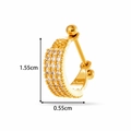 Gold U-shaped ear bone stud with clear zircon inlays, sized 1.55cm by 0.55cm - Triple Row C-Shape Style (2615-8#) / Gold