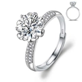 Sparkling S925 sterling silver ring with brilliant round zircon in a classic six-prong setting - Adjustable Open / Ice Queen Six-Prong Pave Brilliant Style (1 Carat Effect)