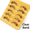 Macro detail of 5 pairs of thick fox-eye false eyelashes with clear transparent bands - ZB51 Clear Band / 5 Pairs Set