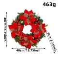 Red poinsettia Christmas wreath 40cm with gold berries and ornaments for holiday decor - Large Poinsettia Style