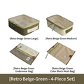 4-piece vintage beige and olive green travel organizer set with mesh packing cubes - Vintage Beige & Green 4-Piece Set