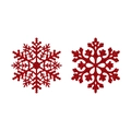 Vue détaillée de deux flocons de neige rouges scintillants pour décoration de sapin de Noël - Ornement Suspendu Flocon de Neige Rouge