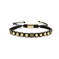 Pulsera trenzada artesanal con cuentas doradas y circonita negra cordón ajustable - Estilo Bola de Circonitas Micro Pavé