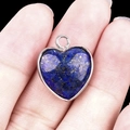 Lapis lazuli heart-shaped pendant with silver metal frame and golden pyrite specks - Lapis Lazuli Silver Edging