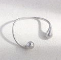 Minimalist silver open cuff bracelet featuring smooth teardrop shaped ends for women - Real Gold Plated 6.6cm Silver Style (NU12-7)