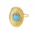 Vintage gold stainless steel sunburst ring with oval turquoise stone on white background - Adjustable Open / Gold Oval Turquoise