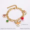 Bracciale natalizio dorato con renna e ciondoli smaltati su catena a maglie - Braccialetto per calza di Natale con renna (SL41205)
