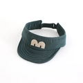 Detailed close-up of dark green kids sun visor with beige embroidered M letter - 52cm / Dark Green