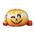 Smiley face round shoulder bag with yellow-orange gradient pumpkin design and striped strap - Odd Eyes