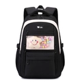 Zwart-witte nylon schoolrugzak met transparant vak en ster-hart-decoraties voor meisjes - Zwart