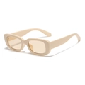 Retro rectangular sunglasses with cream beige frame and light brown lenses - Beige Frame Light Tea Lens