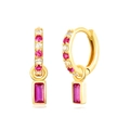 Luxe S925 silver post gold hoop earrings with pink square zircon and pavé crystals - Gold Pink Purple Zirconia Rectangle Pendant